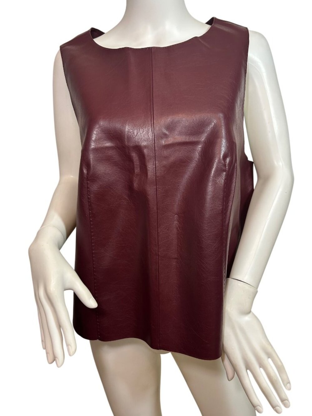 H&M Burgundy Tank Top Cropped Faux Leather Sleeveless L Round Neck Back Zip NWOT